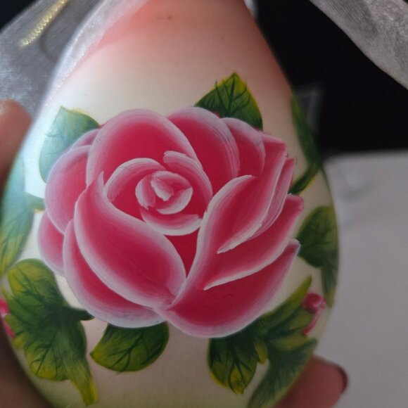 Hand-Painted Glass Rose Ornament With Pink Ribbon & Gold Accent - Picture 3 of 5